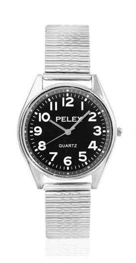 PELEX Gents Expandable Bracelet Quartz Watch PLX-028-SILVER-BLACK