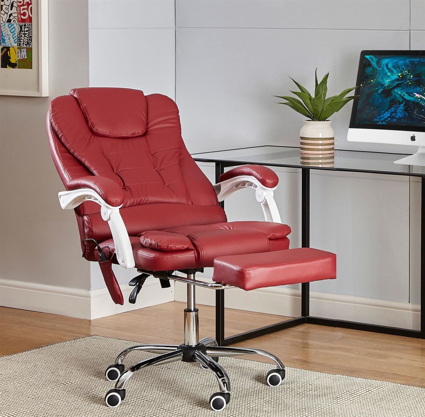 Office Gaming Computer Recliner Massage Chair With Footrest - Burgundy