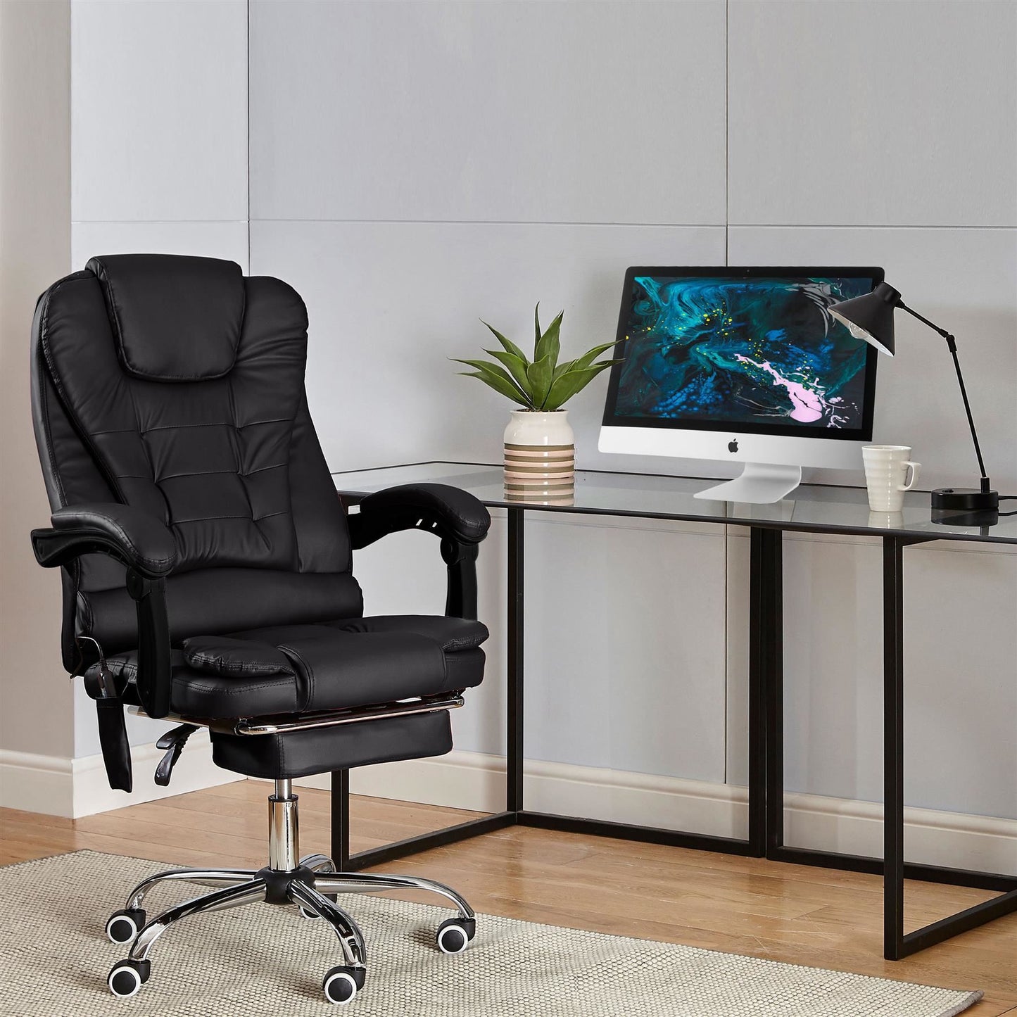 Office Gaming Computer Recliner Massage Chair With Footrest - Black