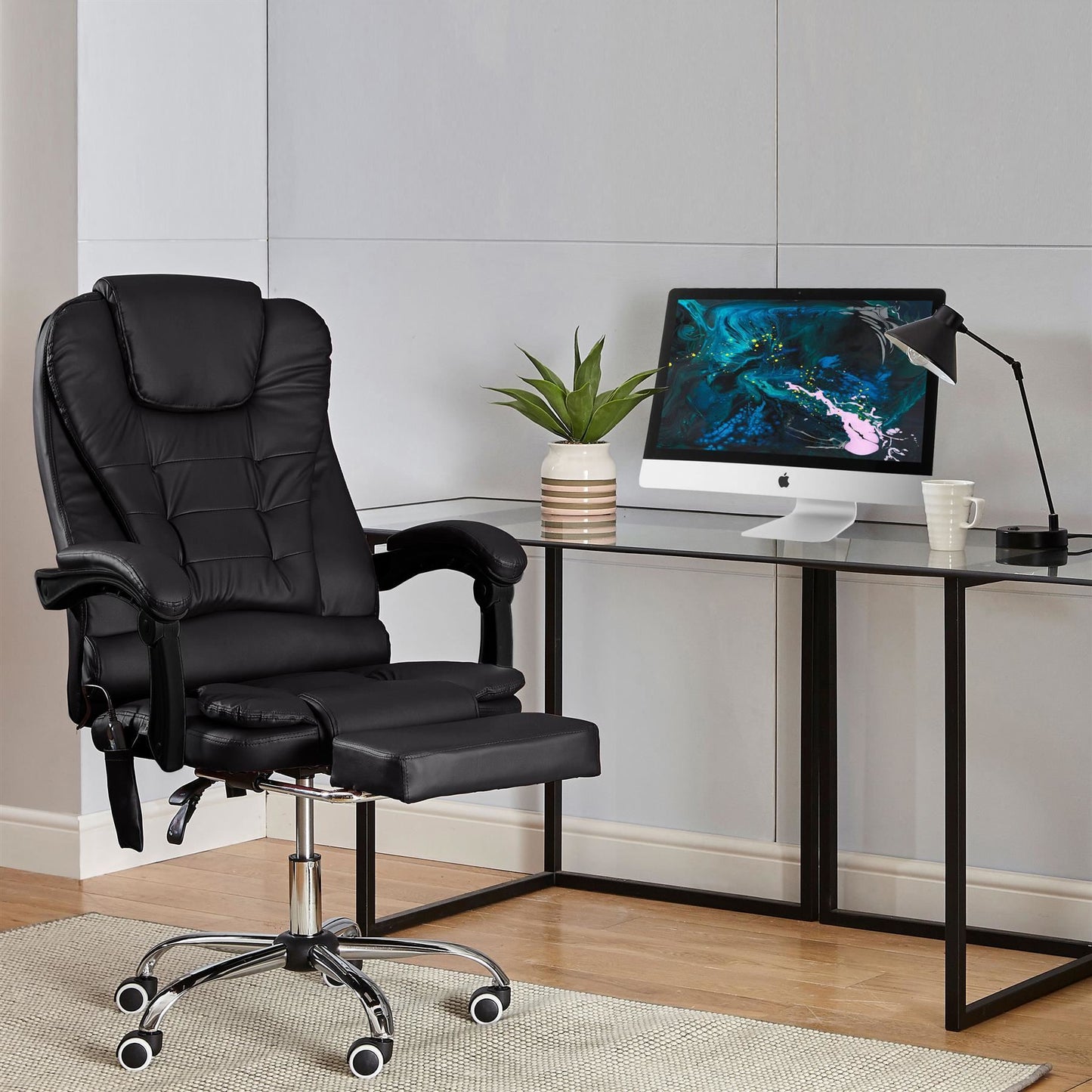 Office Gaming Computer Recliner Massage Chair With Footrest - Black