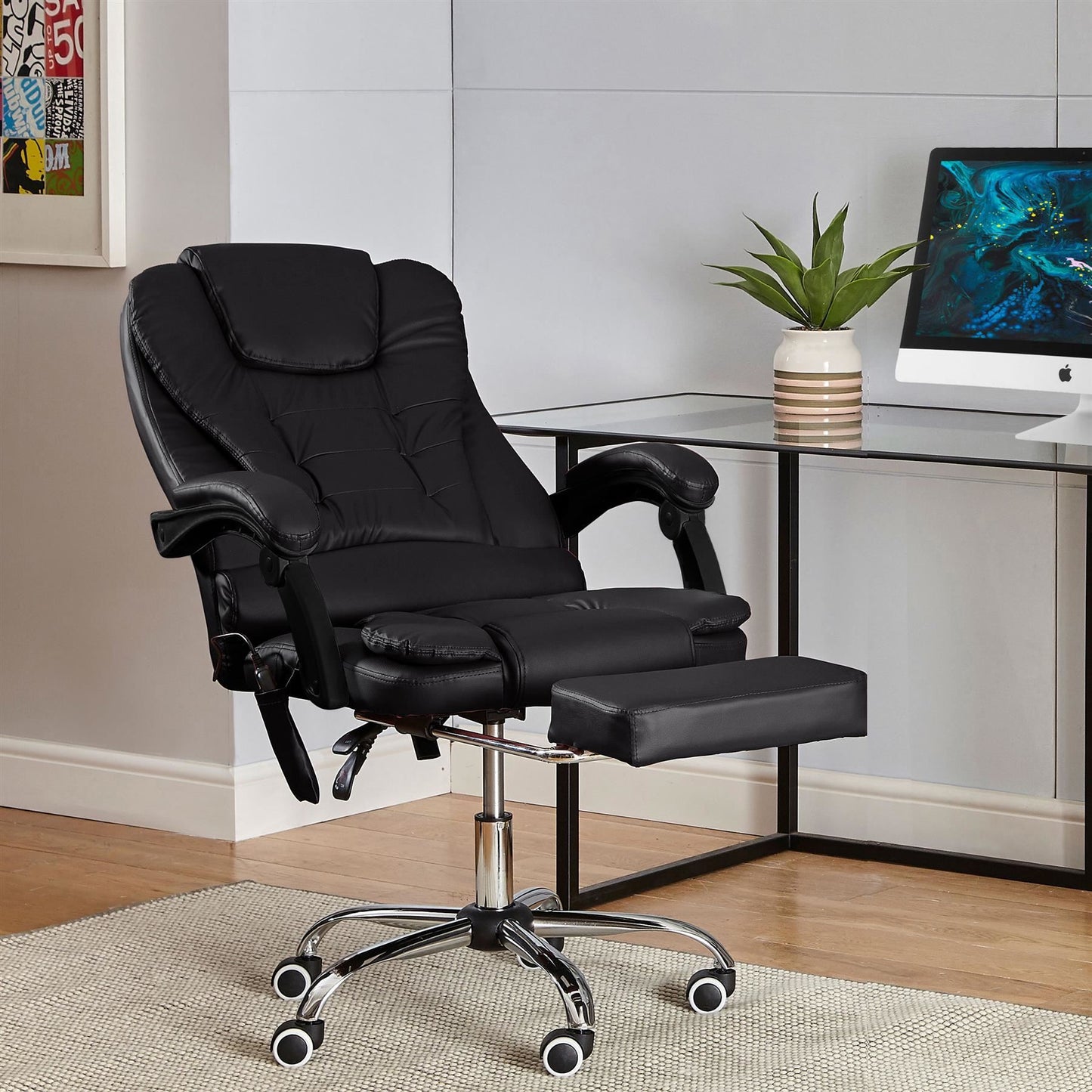 Office Gaming Computer Recliner Massage Chair With Footrest - Black