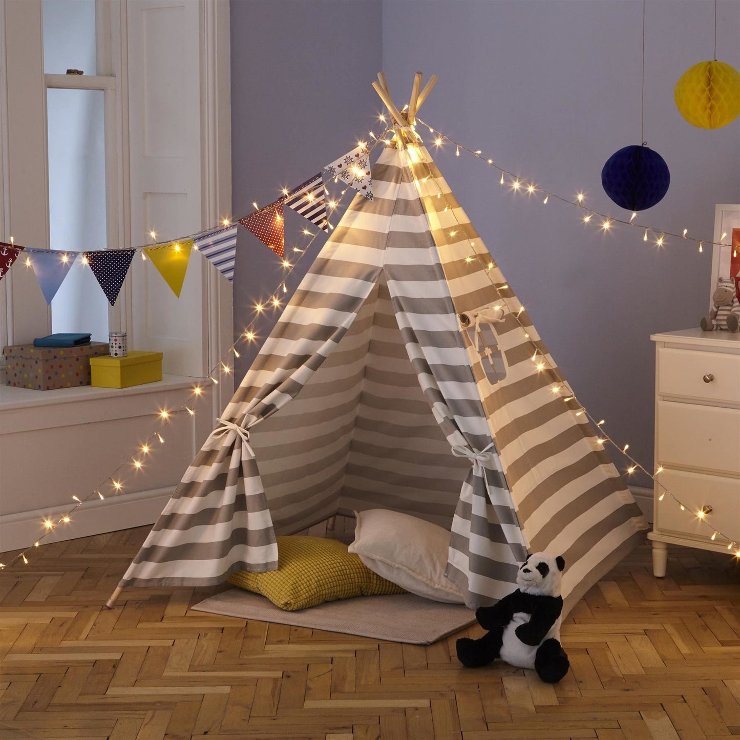 Canvas Kids Indian Tent TeePee - Grey Stripe
