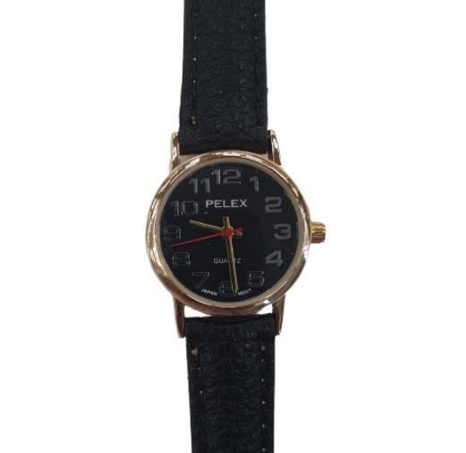 PELEX Ladies Black Dial Black Leather Strap Quartz Watch PLX-013-PNP-BLK-BLK