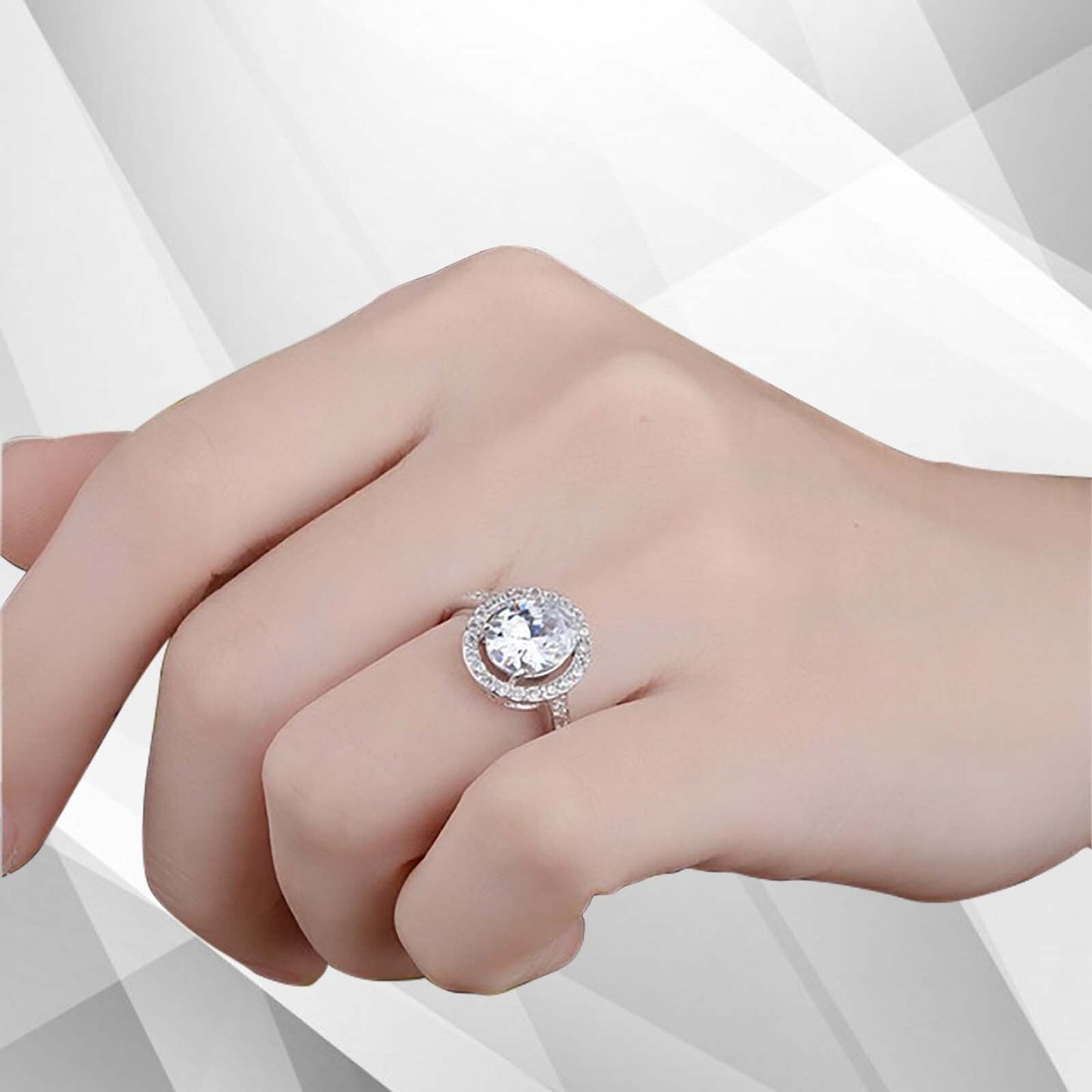 3.2Ct Round-Cut Diamond Cushion Halo Bridal Engagement Ring 18Ct White Gold Over, Ring Size T