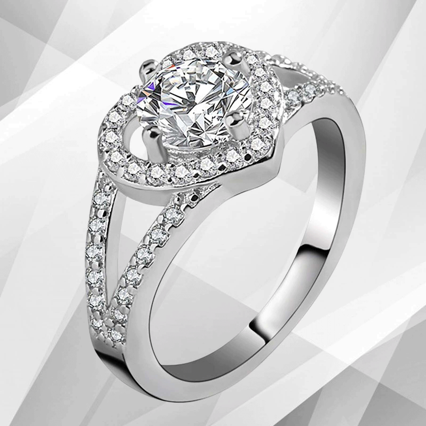 1.8Ct Heart-Cut Diamonds Cushion Halo Bridal Engagement Ring 18K White Gold Over, Ring Size V