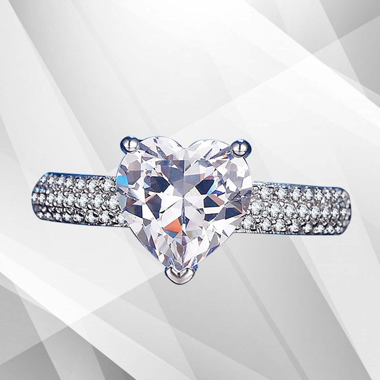 3.2Ct Heart Shaped Diamond Solitaire Bridal Engagement Ring 18Ct White Gold Over, Ring Size P