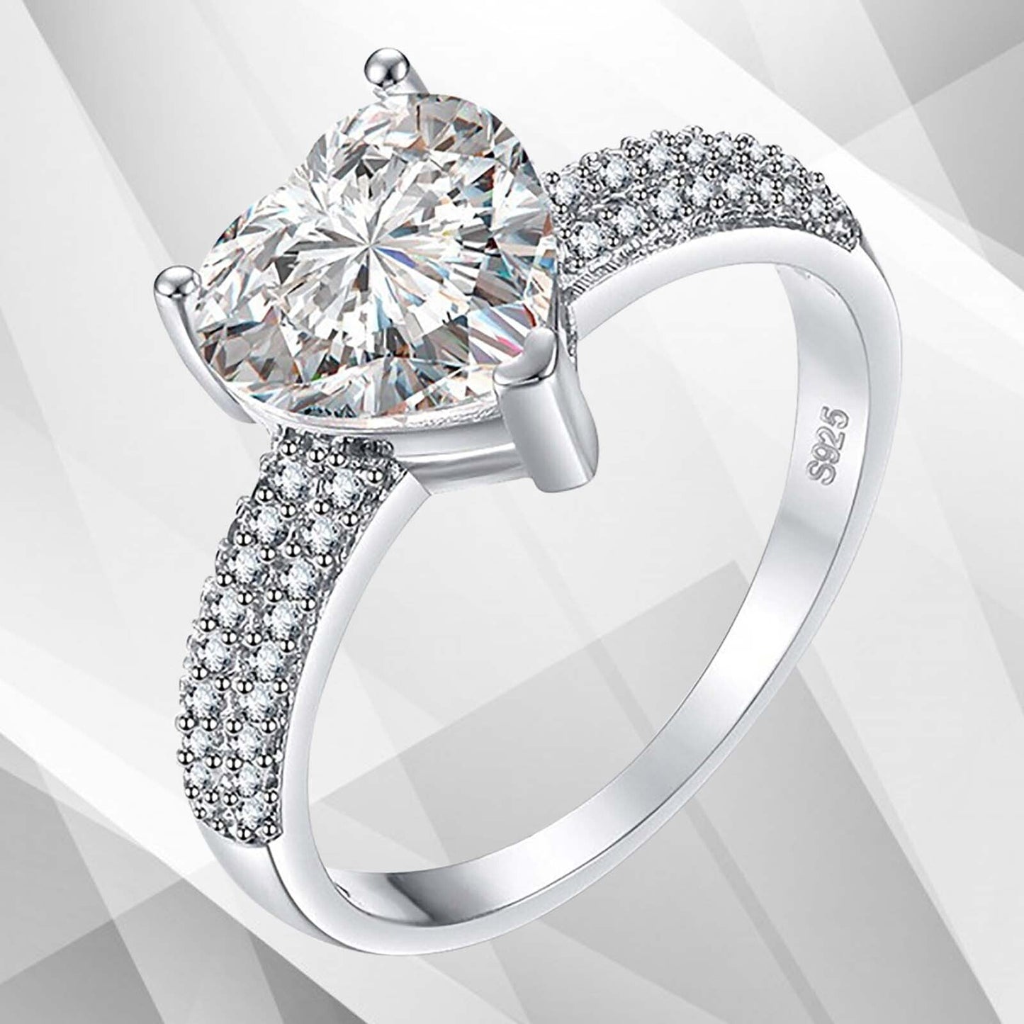 3.2Ct Heart Shaped Diamond Solitaire Bridal Engagement Ring 18Ct White Gold Over, Ring Size P