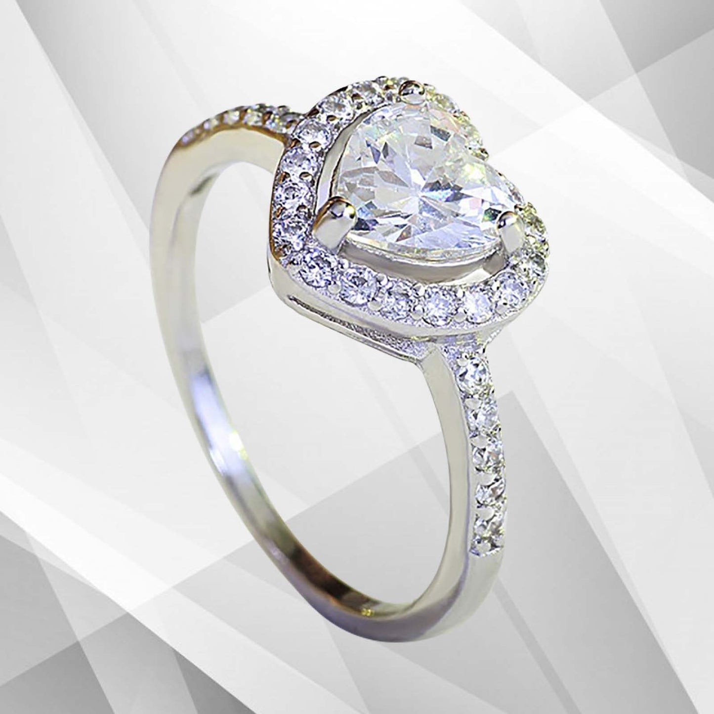 2.88Ct Heart-Cut CZ Diamonds Halo Bridal Engagement Ring 18Ct White Gold Over, Ring Size O