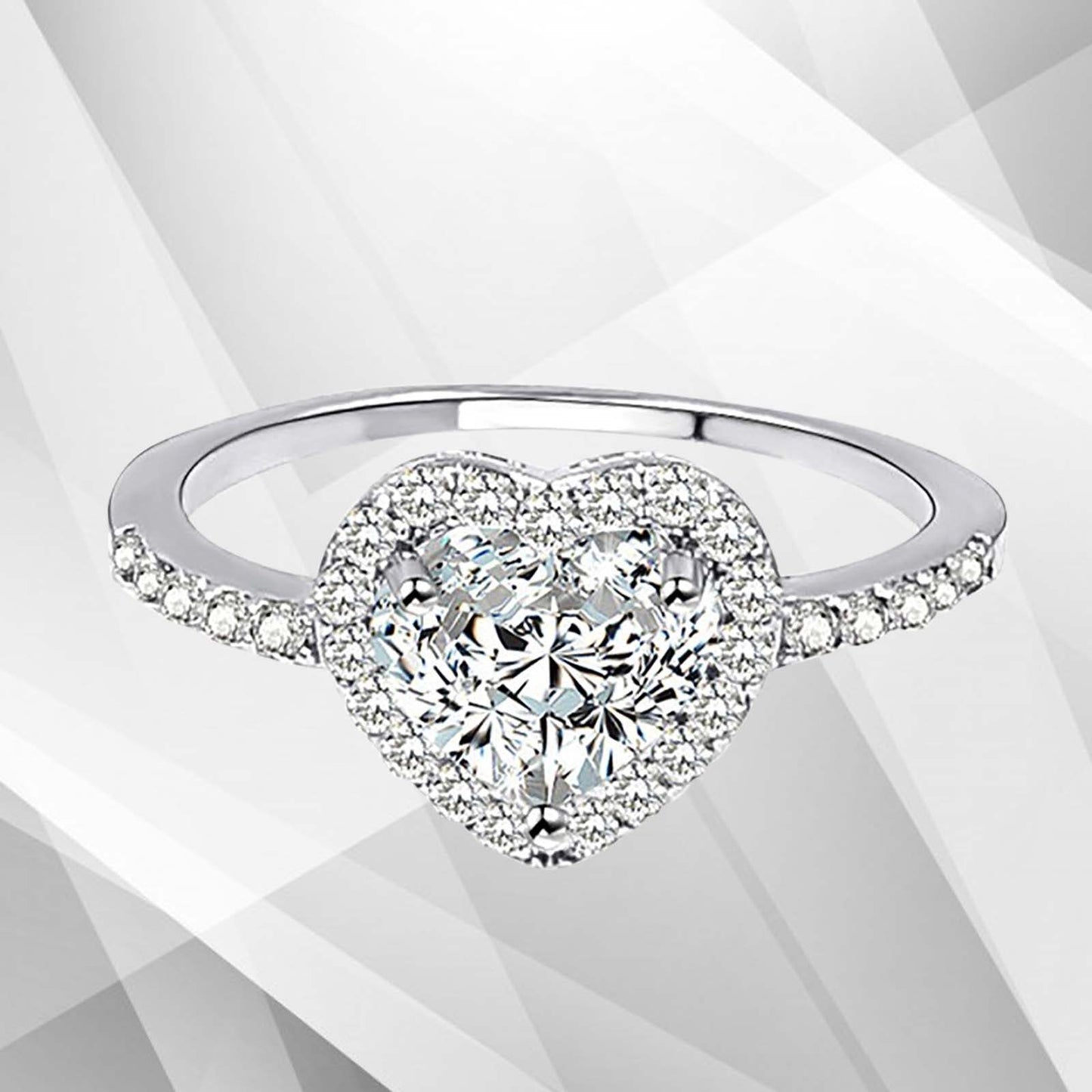 2.88Ct Heart-Cut CZ Diamonds Halo Bridal Engagement Ring 18Ct White Gold Over, Ring Size O