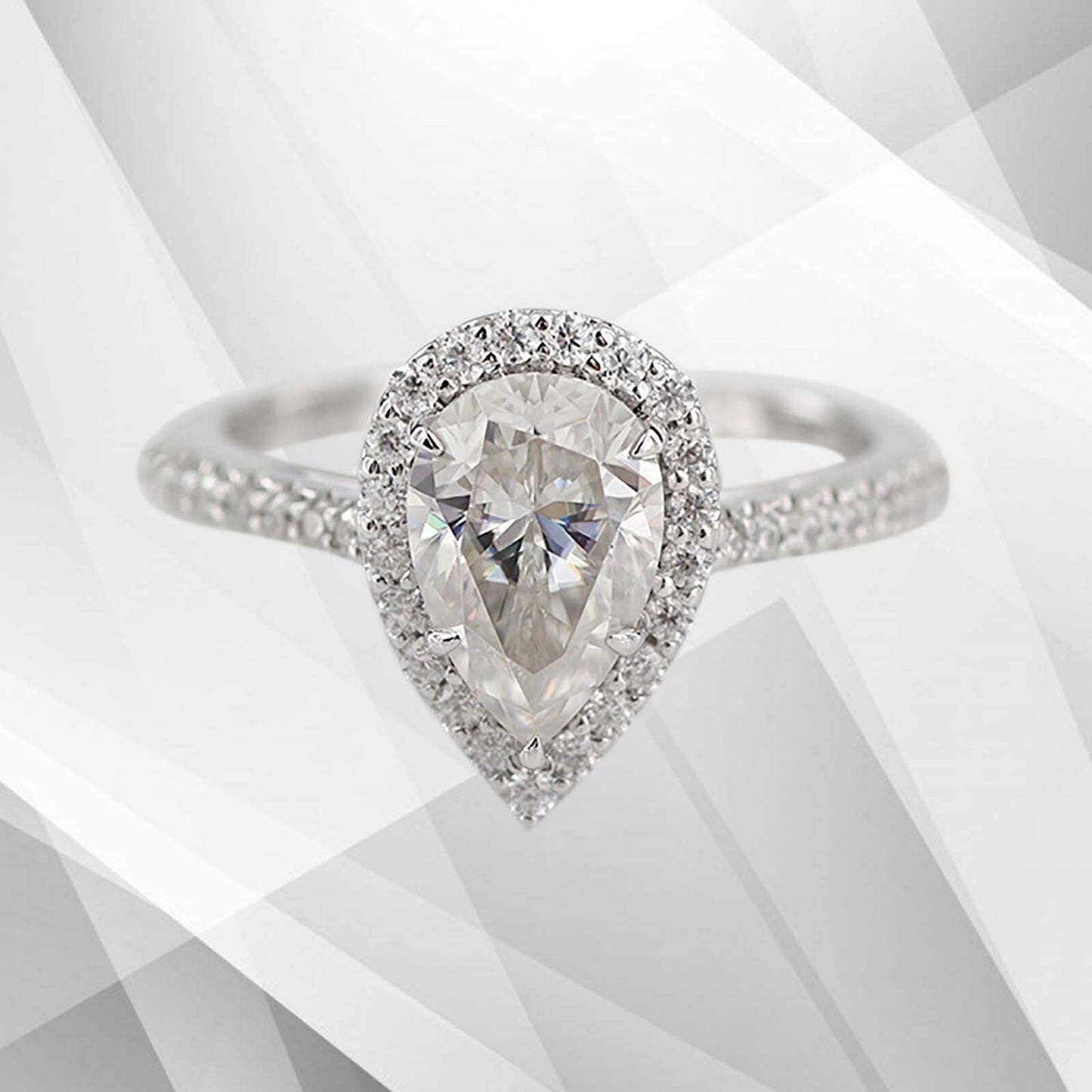 2.88Ct Pear-Cut Diamond Cushion Halo Bridal Engagement Ring 18Ct White Gold Over, Ring Size K