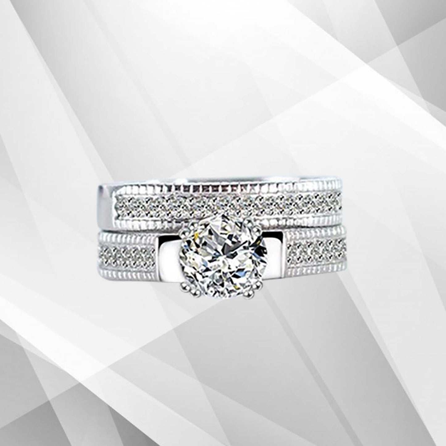 2.50Ct Diamond Posh Bridal Engagement Double Band Ring Set 18Ct White Gold Over, Ring Size Q