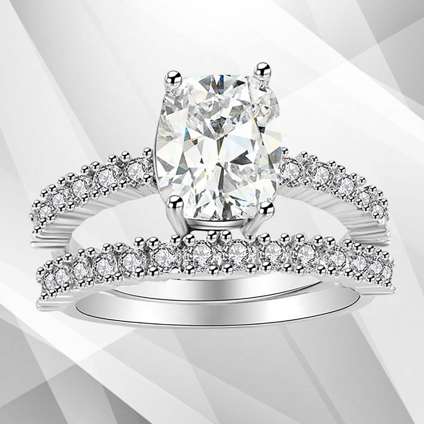 2.88Ct Diamond Solitaire Bridal Engagement Double Ring Set 18Ct White Gold Over, Ring Size O
