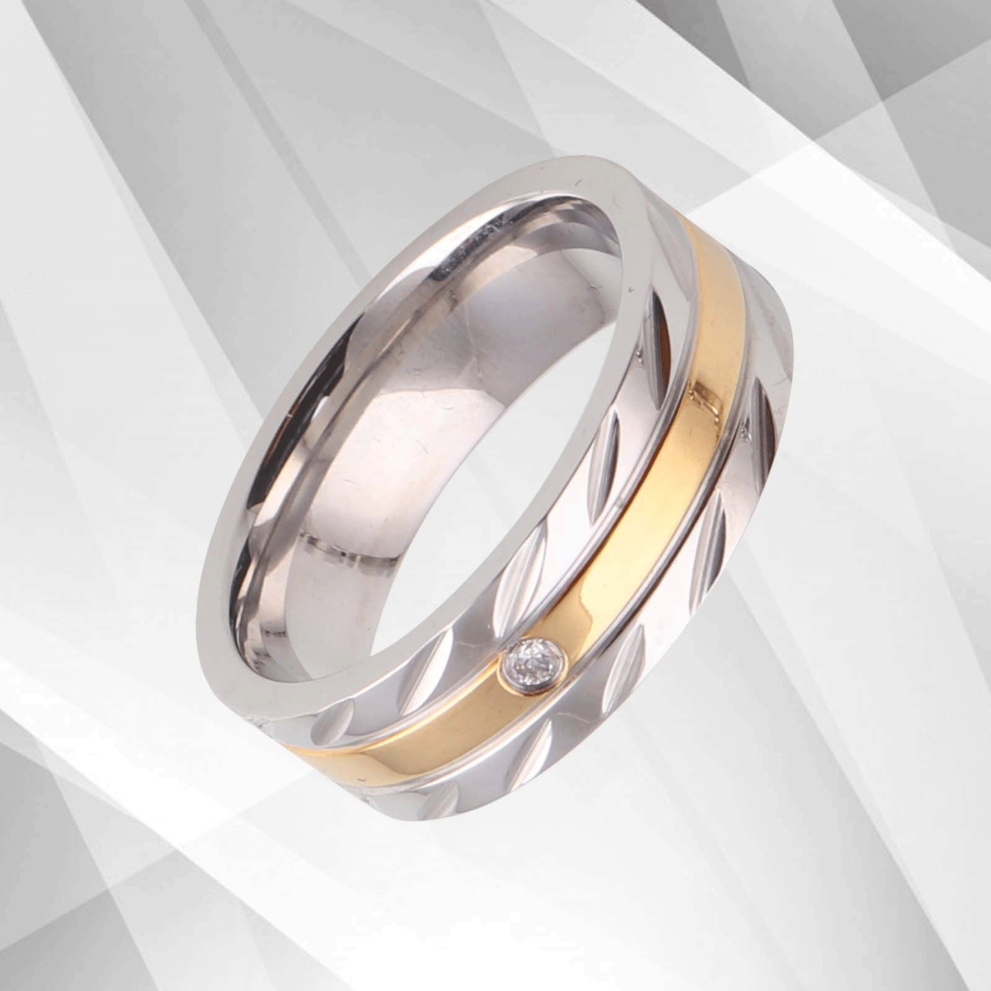 Titanium Wedding Band Ring 0.35Ct C Z Diamond 18Ct Yellow And White Gold Over UK, Ring Size L