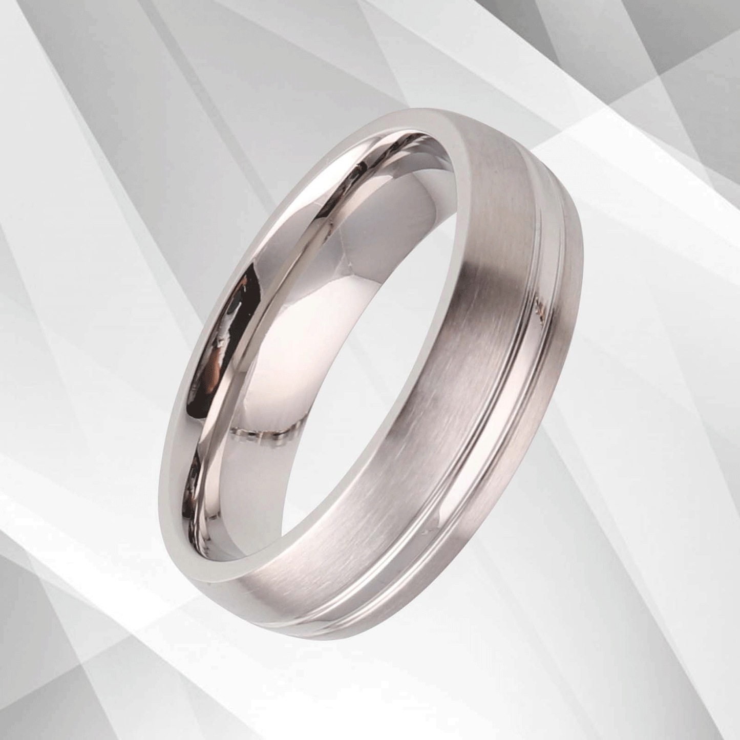 6mm Men's Wedding Engagement Anniversary Titanium Band Ring 18Ct White Gold Over, Ring Size Z
