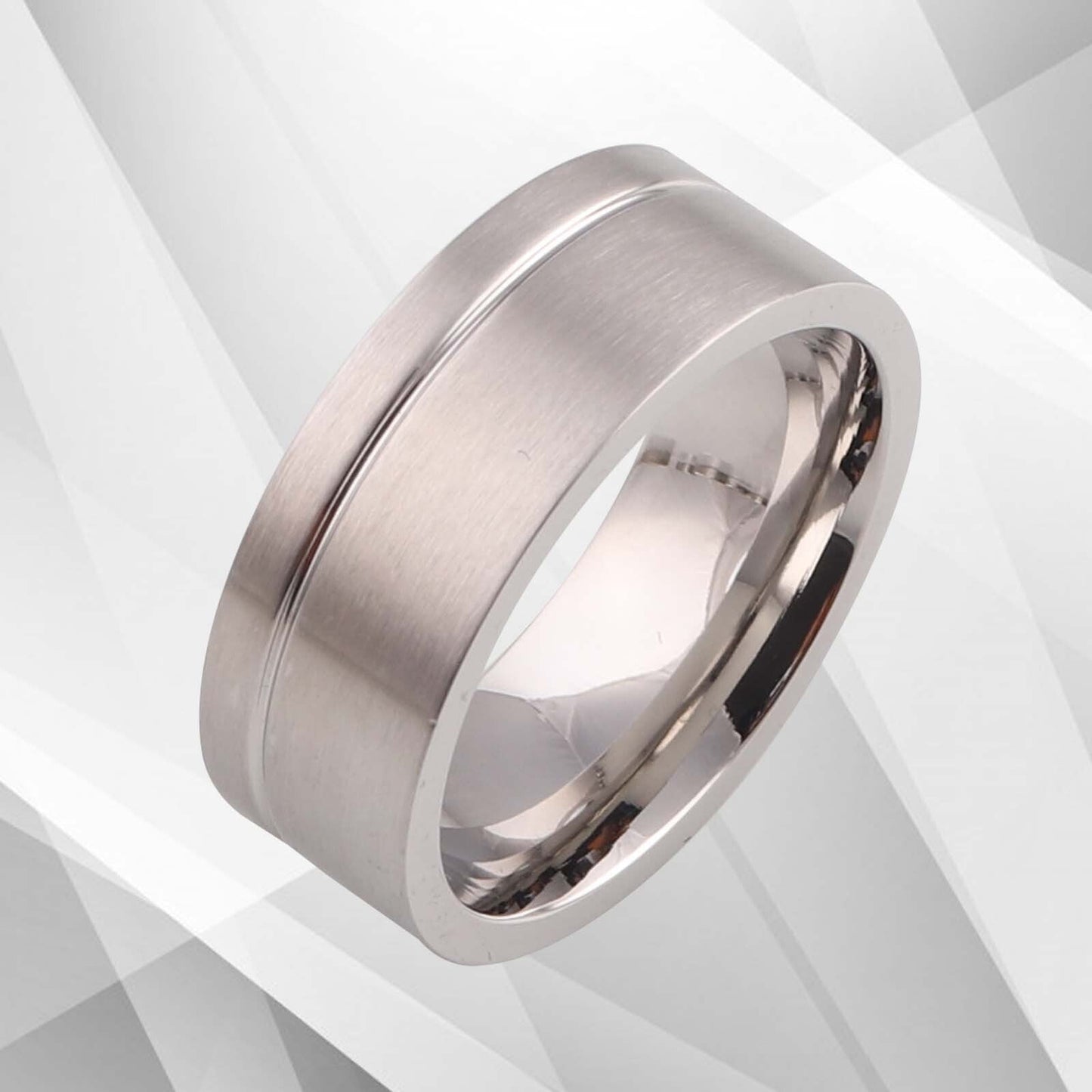 18Ct White Gold Over Men's Flat Shape Engagement Wedding Tungsten Band Ring 8mm, Ring Size T