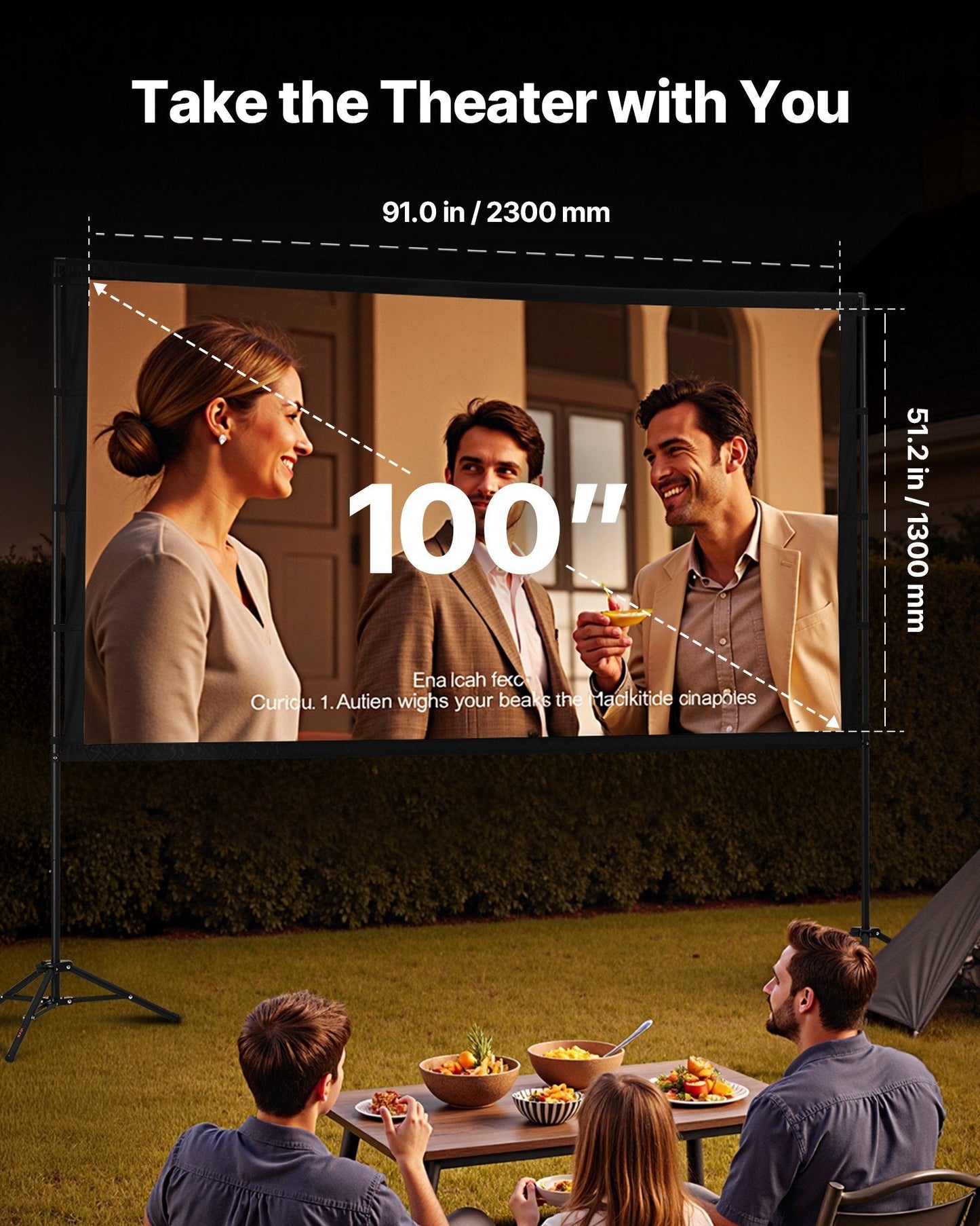 Tripod Projector Screen with 2 Stands 100 Inch 160? Wide Angle 4K HD 16:9