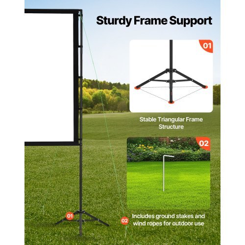Tripod Projector Screen with 2 Stands 100 Inch 160? Wide Angle 4K HD 16:9