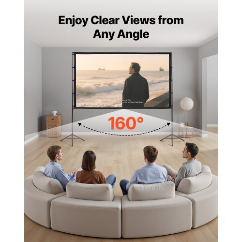 Tripod Projector Screen with 2 Stands 100 Inch 160? Wide Angle 4K HD 16:9
