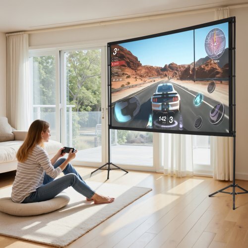 Tripod Projector Screen with 2 Stands 100 Inch 160? Wide Angle 4K HD 16:9