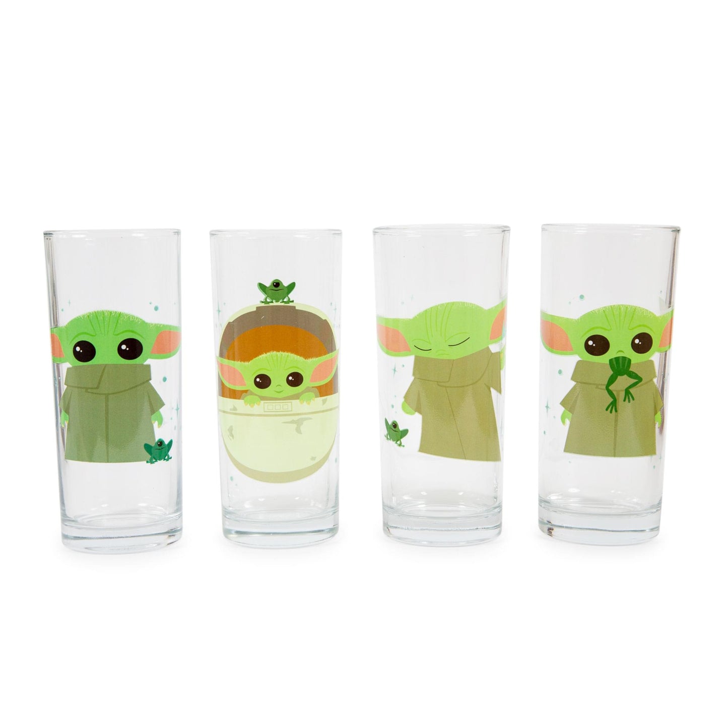 Star Wars: The Mandalorian Grogu With Frog 10-Ounce Tumbler Glasses | Set of 4