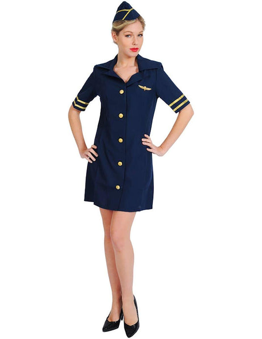 Sexy Blue Air Hostess Adult Costume, Small