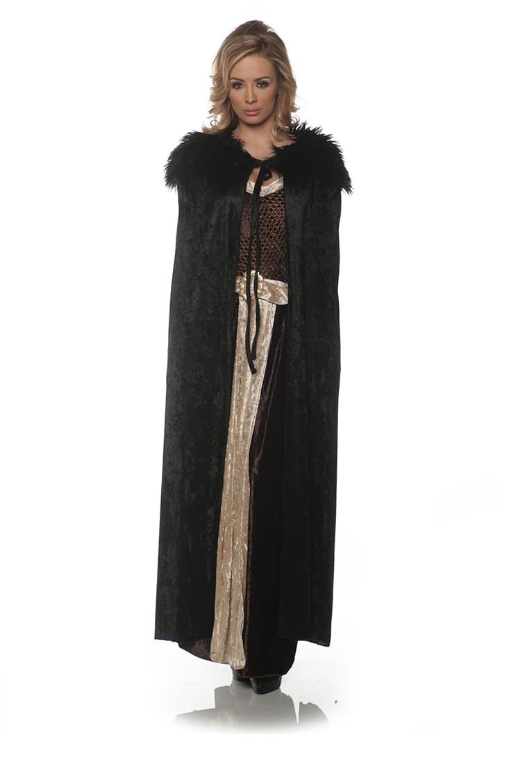 Women's Panne Renaissance Costume Cape w/ Faux Fur Trim - Black