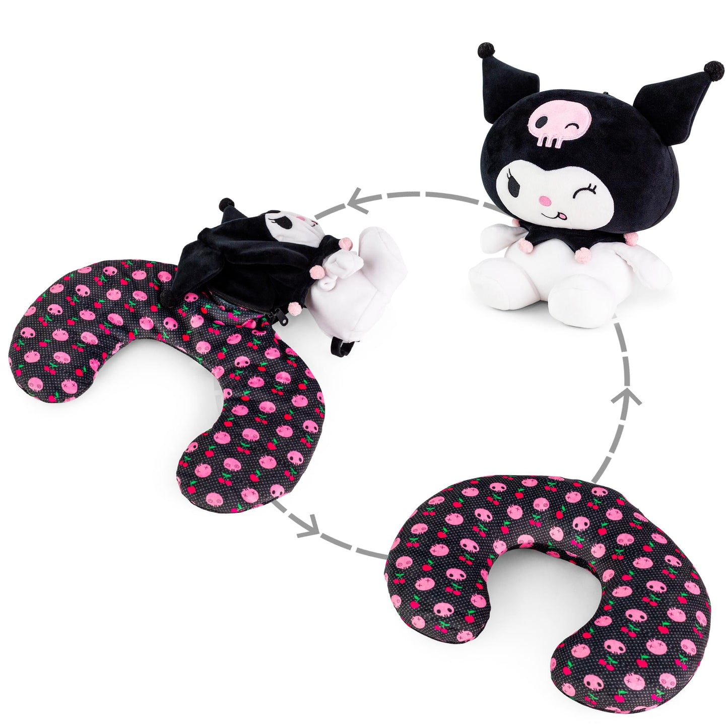 Sanrio Kuromi Reversible Neck Roll Pillow and Plush Toy