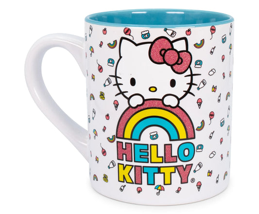 Sanrio Hello Kitty Rainbow Glitter Ceramic Mug | Holds 14 Ounces