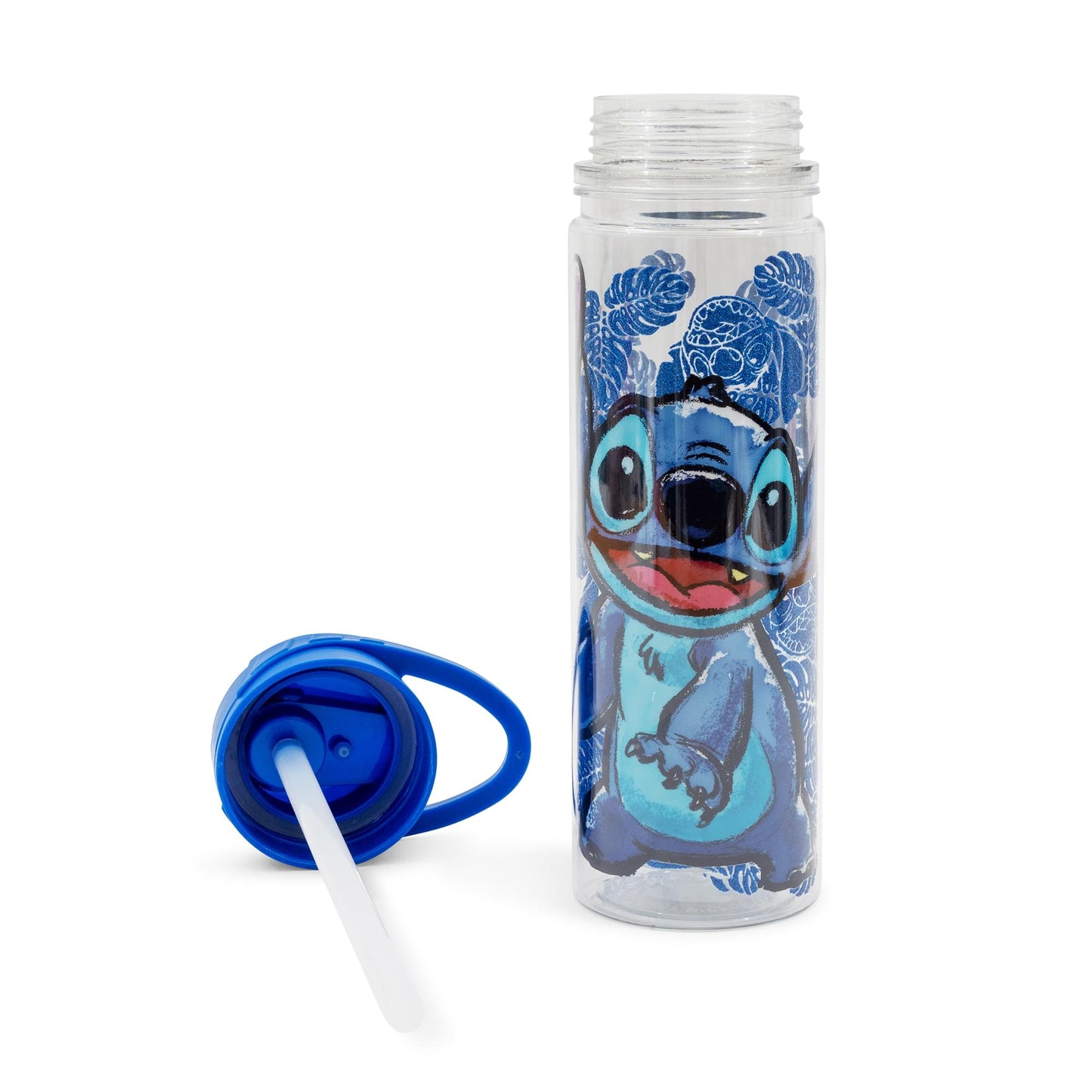 Disney Lilo & Stitch Floral Glitter Plastic Water Bottle | Holds 18 Ounces