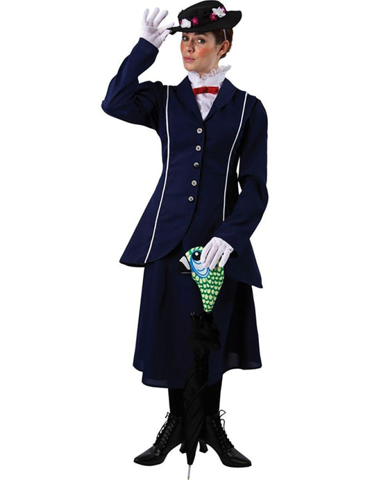 Magical Nanny Adult Costume w/ Parrot Head Umbrella Cover - Medium