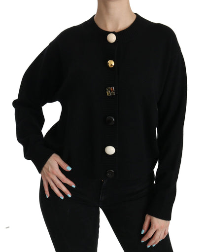Black Button Embellished Cardigan Sweater