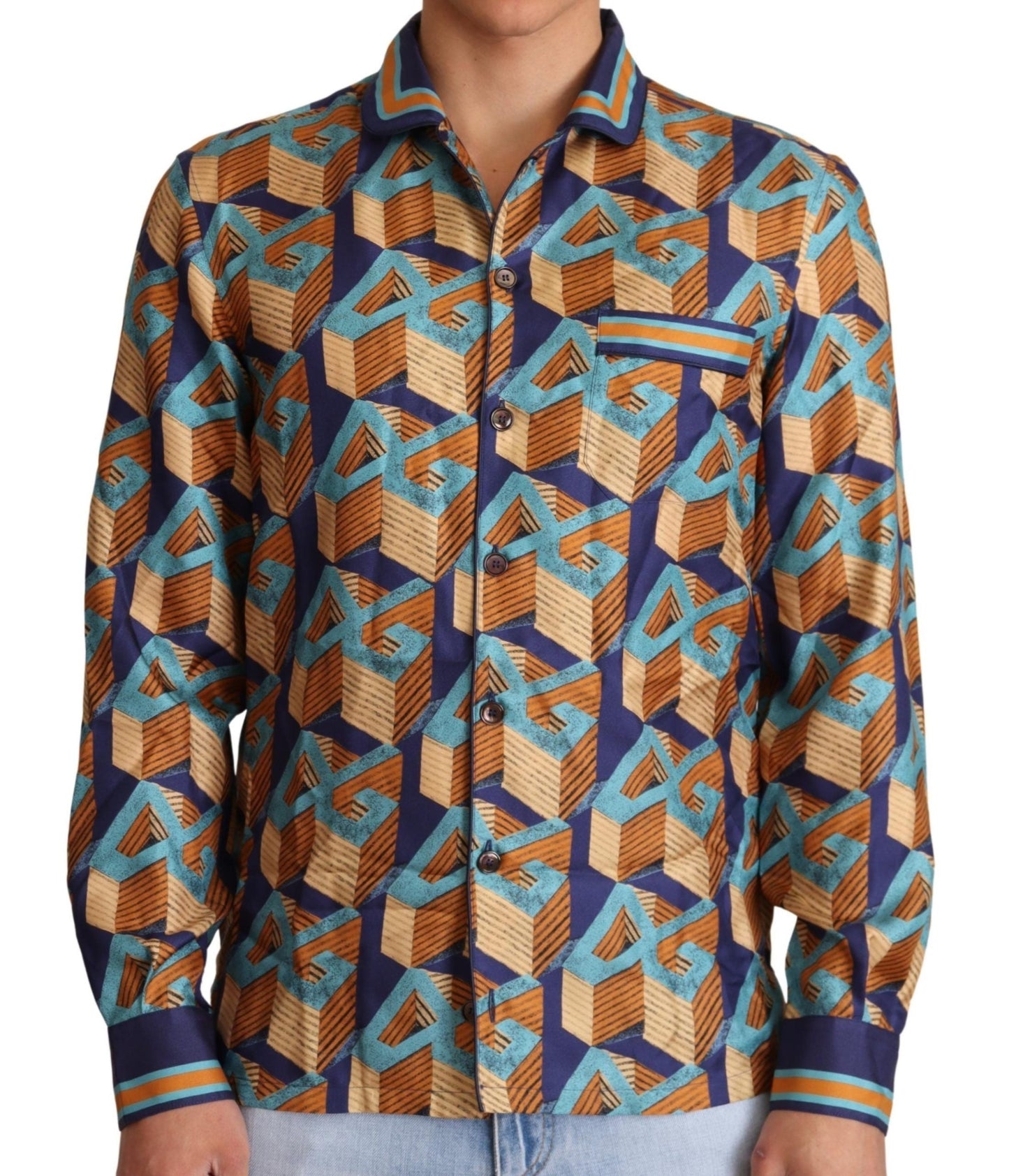 Multicolor DG Logo Silk Mens Top Shirt