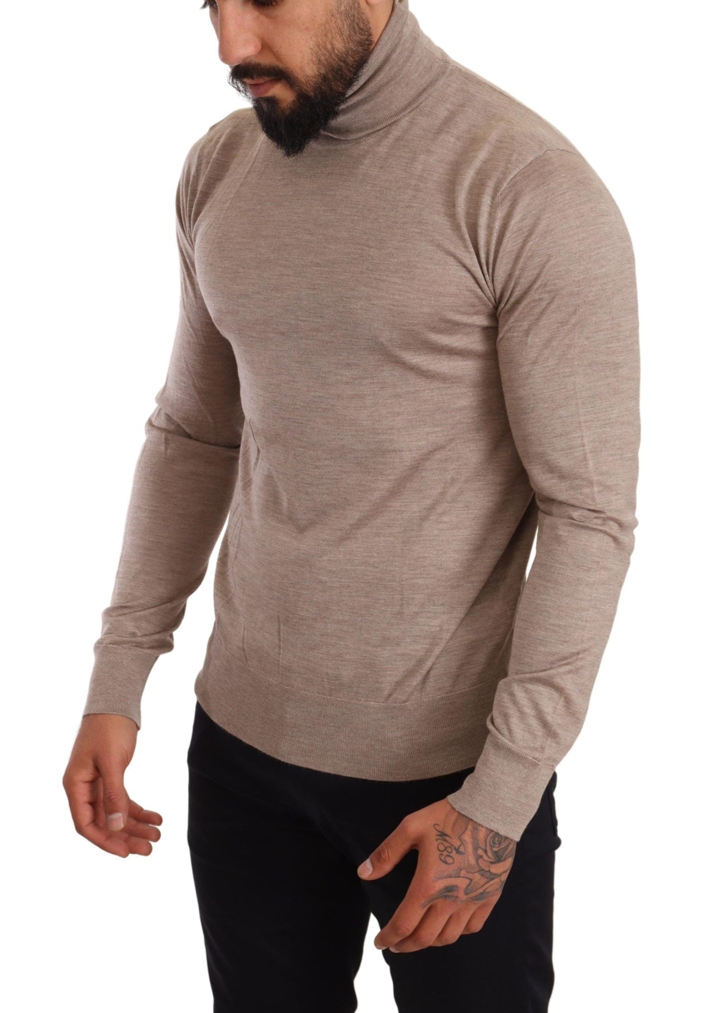 Beige Cashmere Turtleneck Pullover Sweater