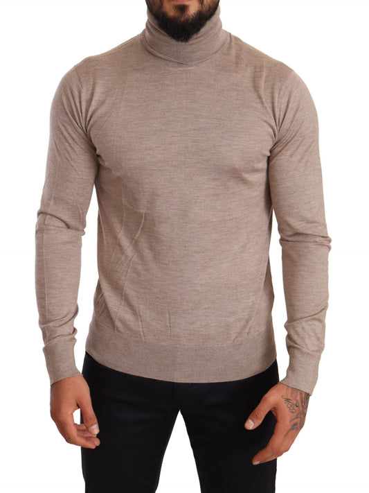 Beige Cashmere Turtleneck Pullover Sweater