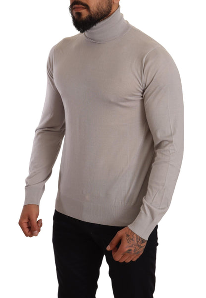 Gray Cashmere Turtleneck Pullover Sweater