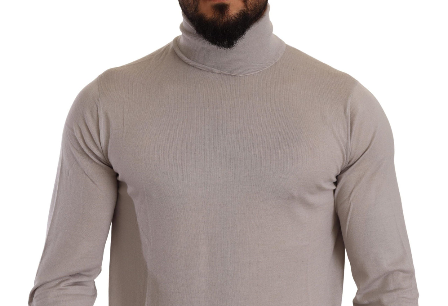 Gray Cashmere Turtleneck Pullover Sweater