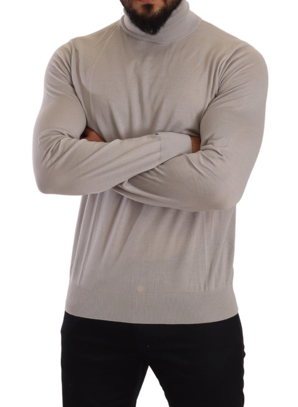 Gray Cashmere Turtleneck Pullover Sweater