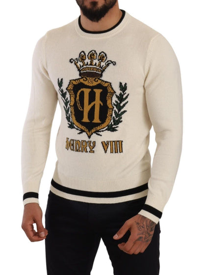 White Heraldic Cashmere Pullover Sweater