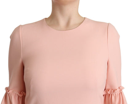 Pink Ruffled Sleeves Viscose Sheath Dress