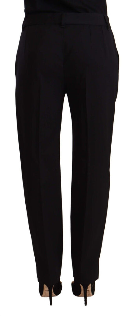 Black Mid Waist Skinny Trouser Wool Pants