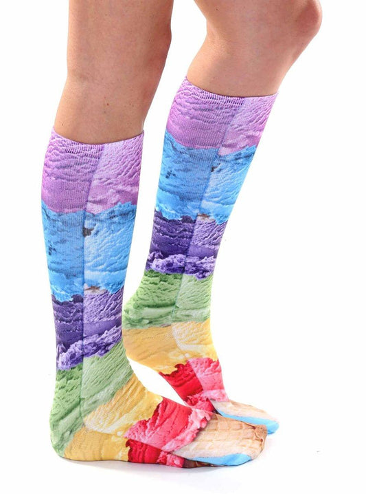 Ice Cream Photo Print Knee High Socks