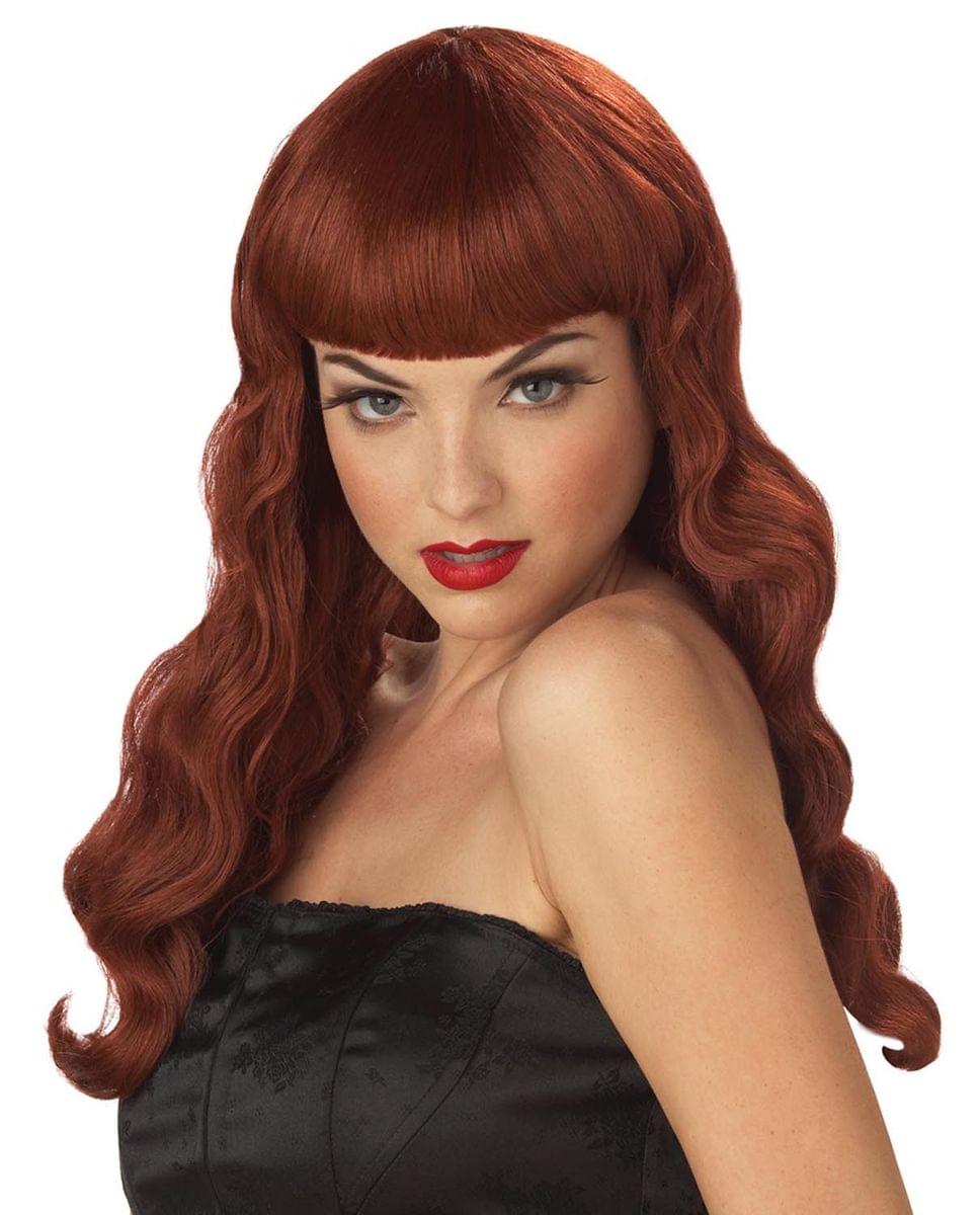 Red Auburn Pin Up Girl Long Costume Wig Adult One Size