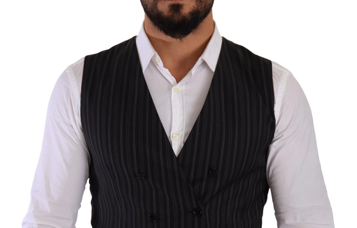 Gray Striped Double Breasted Waistcoat Vest
