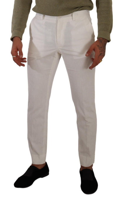 White Cotton Skinny Corduroy Trouser Pants