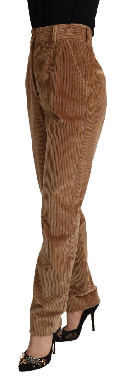 Brown Cotton Corduroy High Waist Skinny Pants