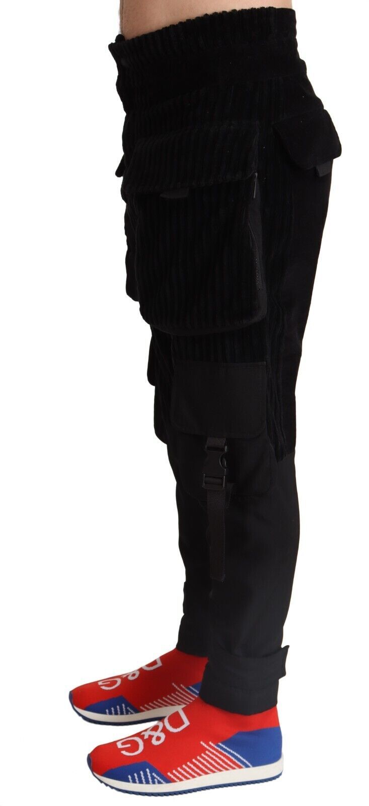 Black Cotton Skinny Corduroy Cargo Pants