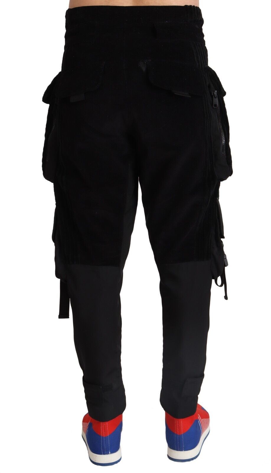 Black Cotton Skinny Corduroy Cargo Pants