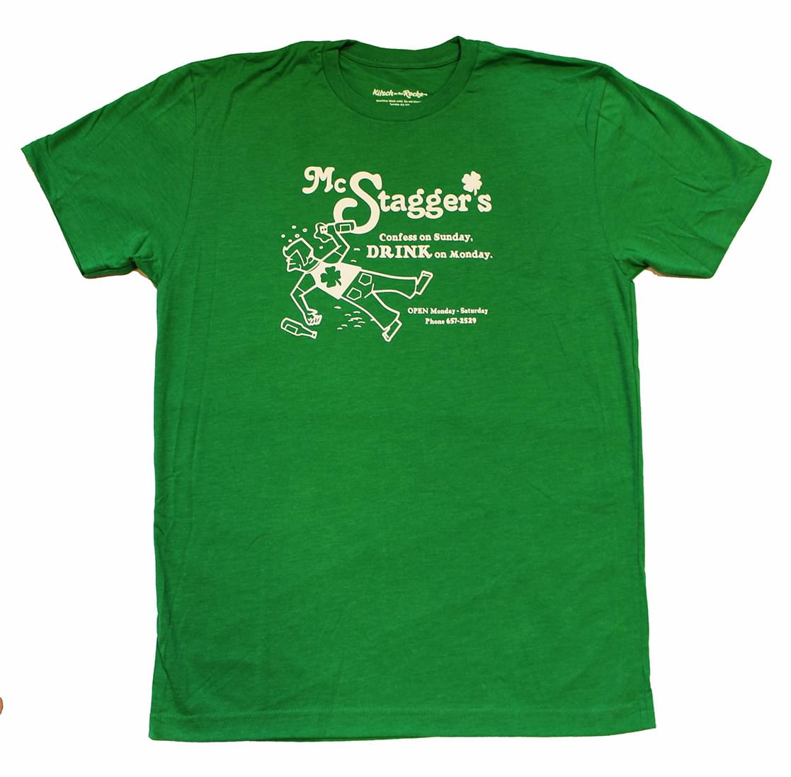 Kitsch on the Rocks McStagger's Men's Green T-Shirt - Large