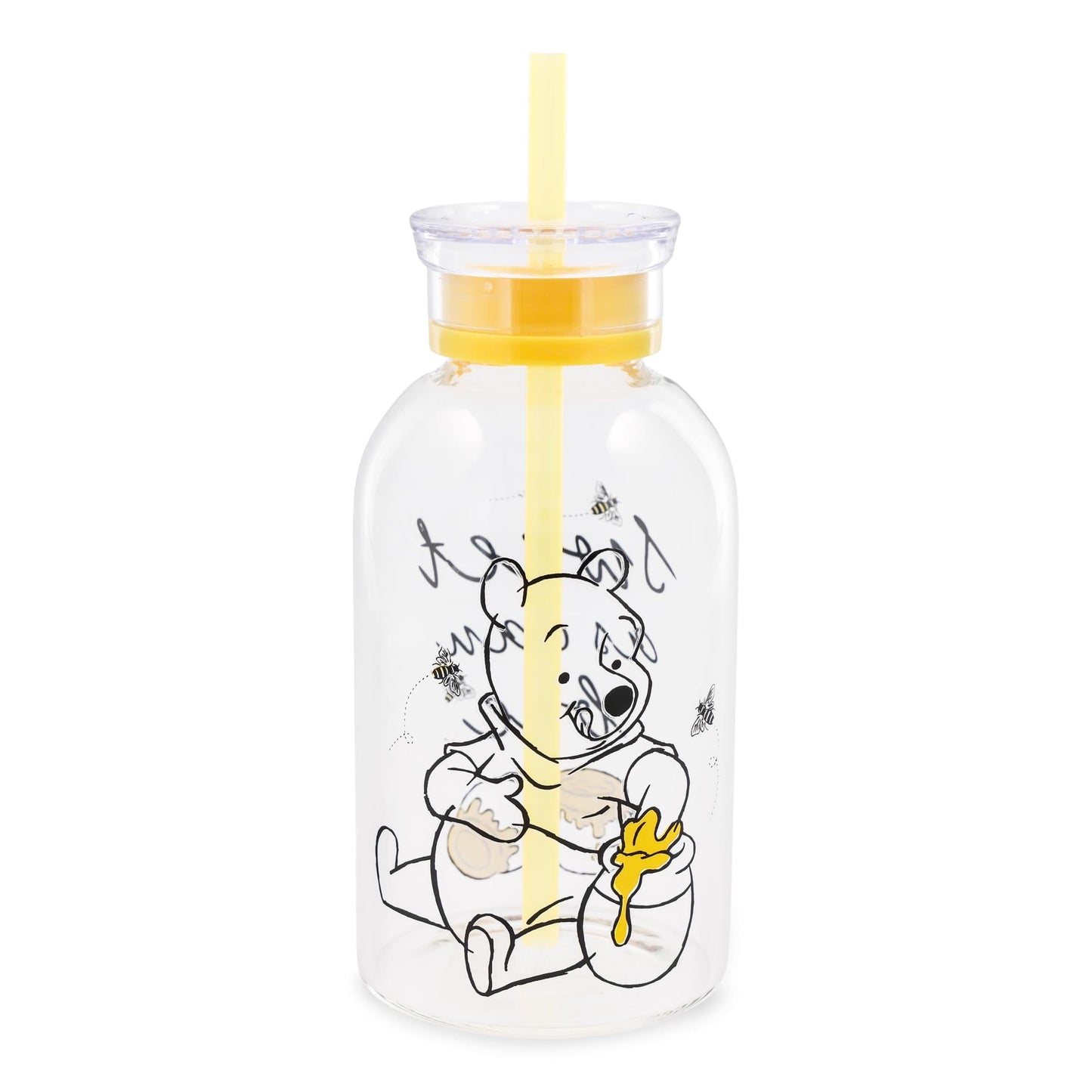 Disney Winnie The Pooh "Sweet As Can Bee" Glass Milk Bottle | Holds 15 Ounces