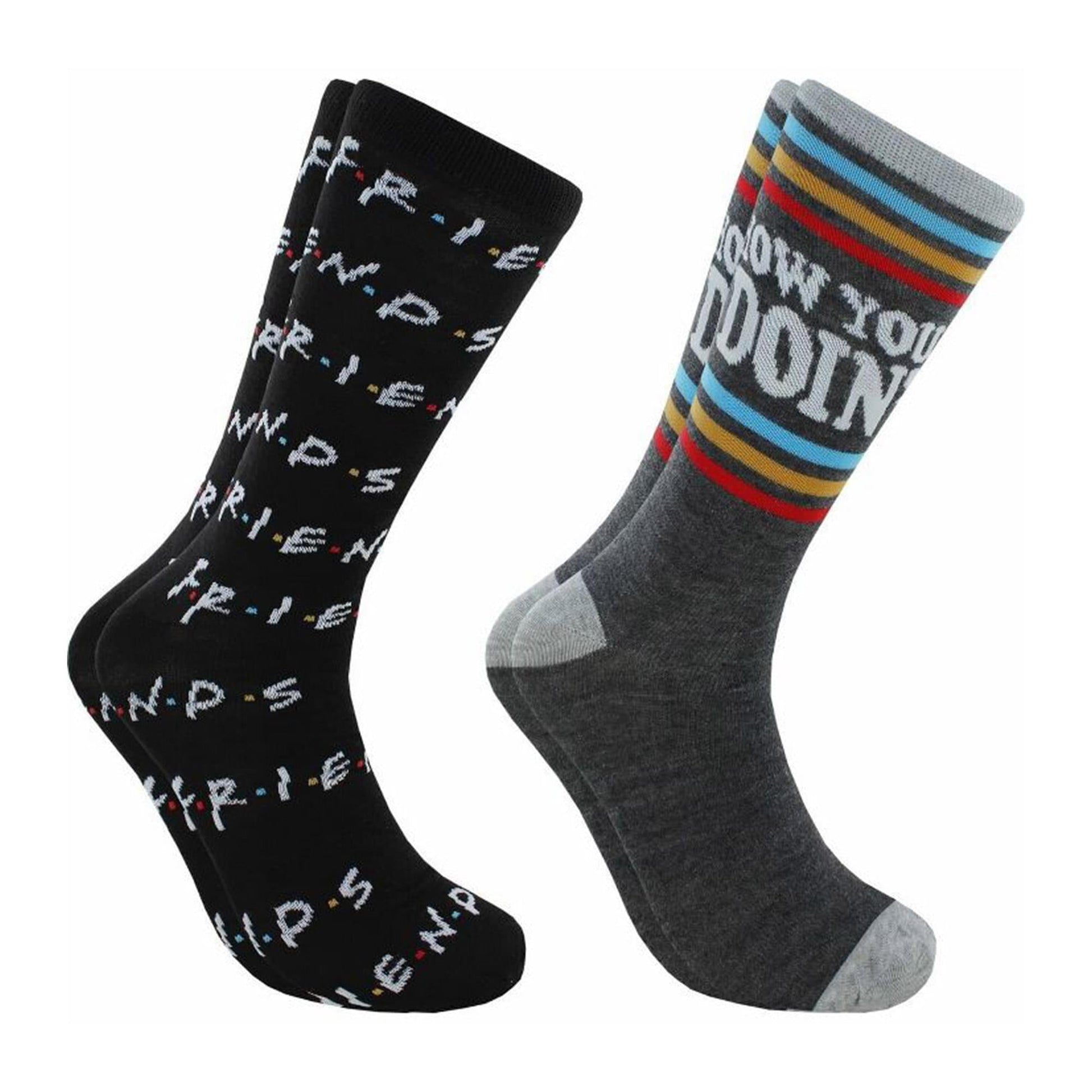 Friends How You Doing and Logo Unisex Novelty Crew Socks | 2 Pairs | Size 6-12